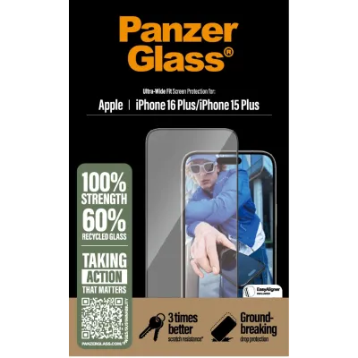 PanzerGlass - Tvrdené sklo UWF s aplikátorom pre iPhone 16 Plus/15 Plus, čierna