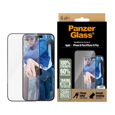 PanzerGlass - Tvrdené sklo UWF s aplikátorom pre iPhone 16 Plus/15 Plus, čierna