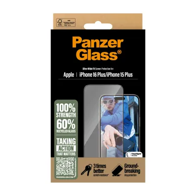 PanzerGlass - Tvrdené sklo UWF s aplikátorom pre iPhone 16 Plus/15 Plus, čierna