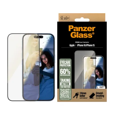 PanzerGlass - Tvrdené sklo UWF Eyecare s aplikátorom pre iPhone 16/15, čierna
