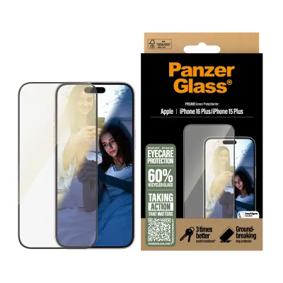 PanzerGlass - Tvrdené sklo UWF Eyecare s aplikátorom pre iPhone 16 Plus/15 Plus, čierna