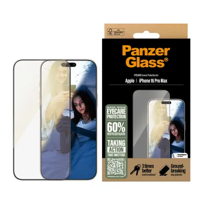 PanzerGlass - Tvrdené sklo UWF Eyecare s aplikátorom pre iPhone 16 Pro Max, čierna