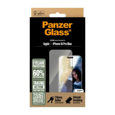PanzerGlass - Tvrdené sklo UWF Eyecare s aplikátorom pre iPhone 16 Pro Max, čierna