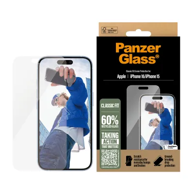 PanzerGlass - Tvrdené sklo s aplikátorom pre iPhone 16/15, číra