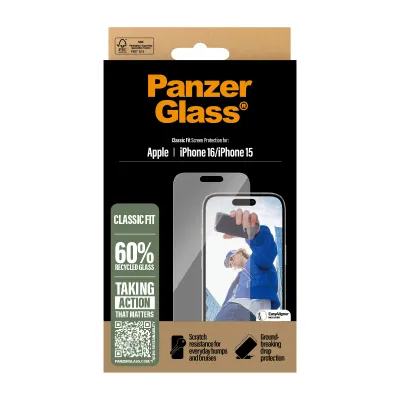 PanzerGlass - Tvrdené sklo s aplikátorom pre iPhone 16/15, číra