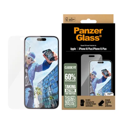 PanzerGlass - Tvrdené sklo s aplikátorom pre iPhone 16 Plus/15 Plus, číra