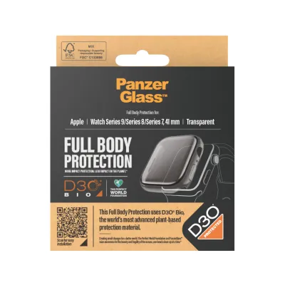 PanzerGlass - Tvrdené sklo Full Body D3O pre Apple Watch 9/8/7 41 mm, transparentná