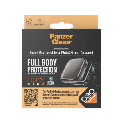 PanzerGlass - Tvrdené sklo Full Body D3O pre Apple Watch 9/8/7 45 mm, transparentná