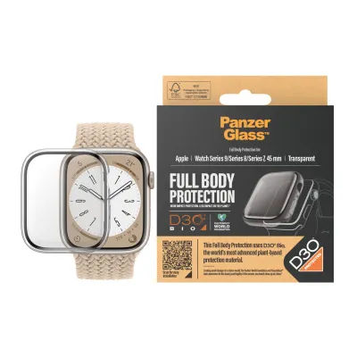 PanzerGlass - Tvrdené sklo Full Body D3O pre Apple Watch 9/8/7 45 mm, transparentná