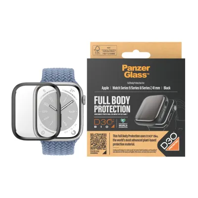 PanzerGlass - Tvrdené sklo Full Body D3O pre Apple Watch 9/8/7 41 mm, čierna