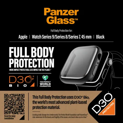 PanzerGlass - Tvrdené sklo Full Body D3O pre Apple Watch 9/8/7 45 mm, čierna