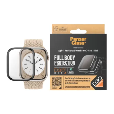 PanzerGlass - Tvrdené sklo Full Body D3O pre Apple Watch 9/8/7 45 mm, čierna