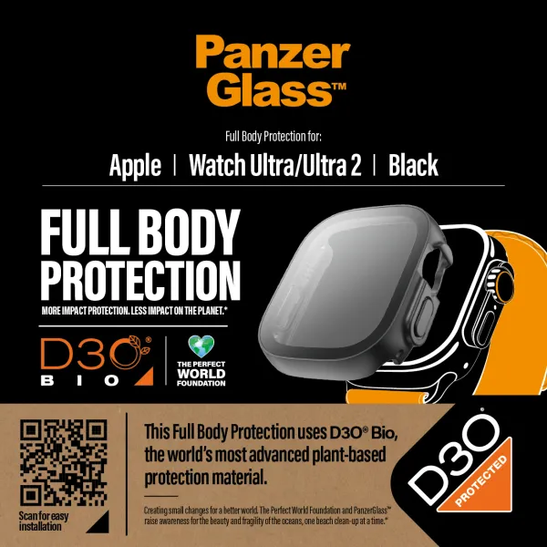 PanzerGlass - Tvrdené sklo Full Body D3O pre Apple Watch Ultra/Ultra 2, čierna