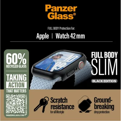 PanzerGlass - Tvrdené sklo Full Body Slim pre Apple Watch 42 mm, čierna