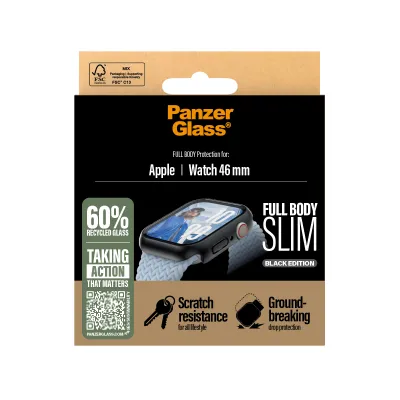PanzerGlass - Tvrdené sklo Full Body Slim pre Apple Watch 46 mm, čierna