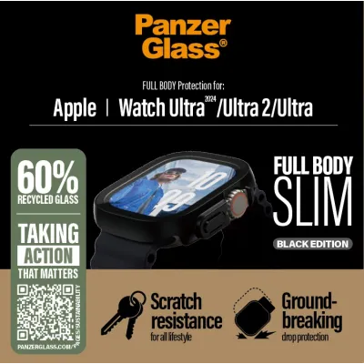 PanzerGlass - Tvrdené sklo Full Body Slim pre Apple Watch Ultra 2024/Ultra 2/Ultra, čierna