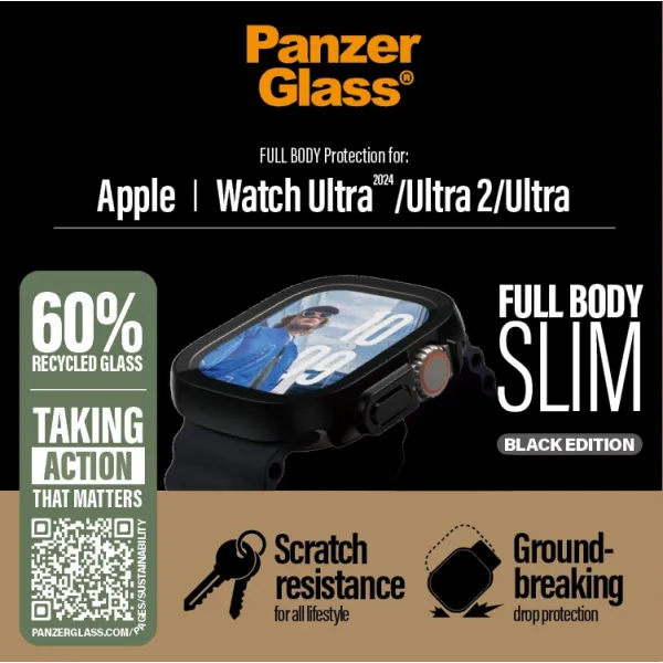 PanzerGlass - Tvrdené sklo Full Body Slim pre Apple Watch Ultra 2024/Ultra 2/Ultra, čierna