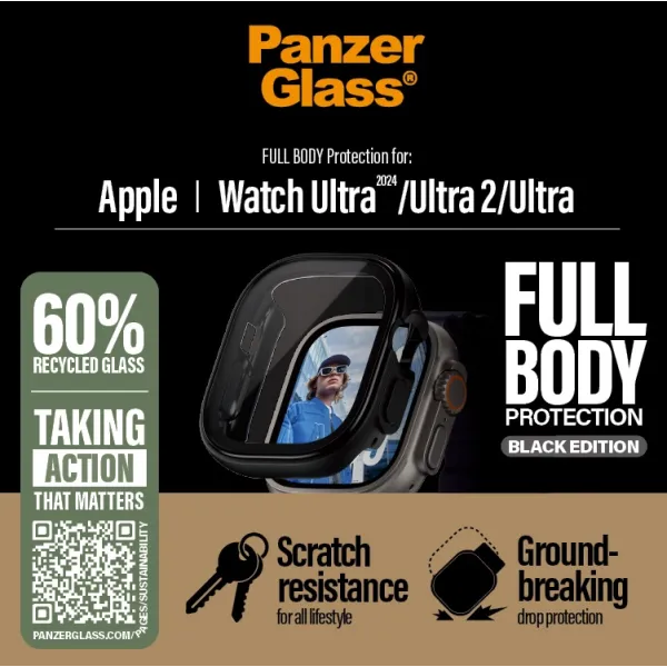 PanzerGlass - Tvrdené sklo Full Body pre Apple Watch Ultra 2024/Ultra 2/Ultra, čierna
