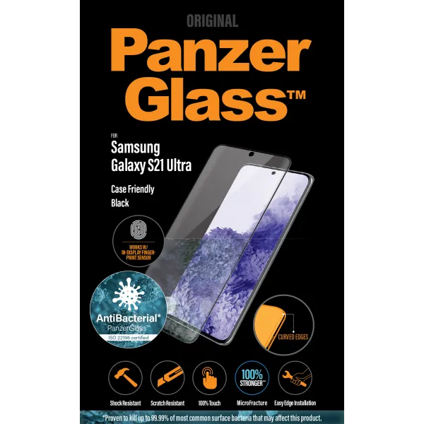 PanzerGlass - Tvrdené sklo Case Friendly AB pre Samsung Galaxy S21 Ultra, Fingerprint komp., čierna