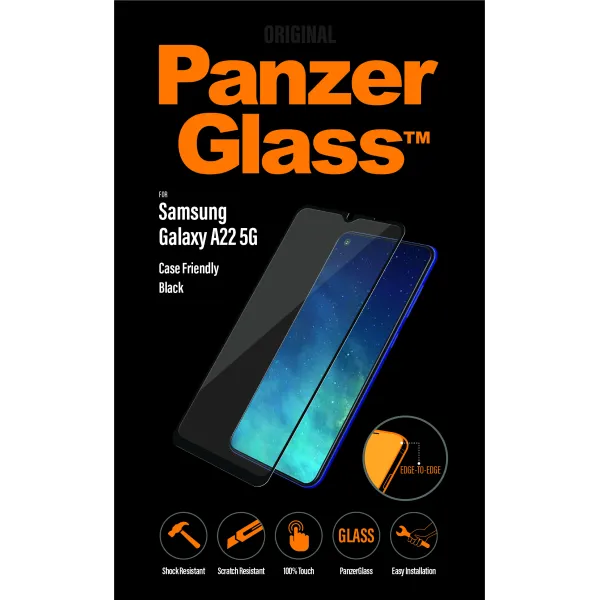 PanzerGlass - Tvrdené sklo Case Friendly pre Samsung Galaxy A22 5G, čierna
