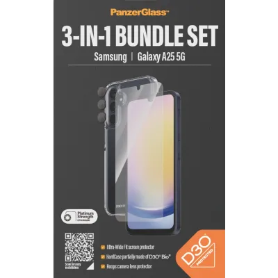 PanzerGlass - Bundle Hoops + Tvrdené sklo UWF + Hard Case D3O pre Samsung Galaxy A25 5G, transparentná