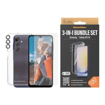 PanzerGlass - Bundle Hoops + Tvrdené sklo UWF + Hard Case D3O pre Samsung Galaxy A25 5G, transparentná