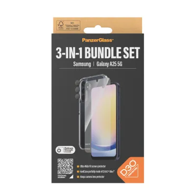 PanzerGlass - Bundle Hoops + Tvrdené sklo UWF + Hard Case D3O pre Samsung Galaxy A25 5G, transparentná