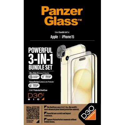 PanzerGlass - Bundle PicturePerfect + Tvrdené sklo UWF + Hard Case D3O pre iPhone 15