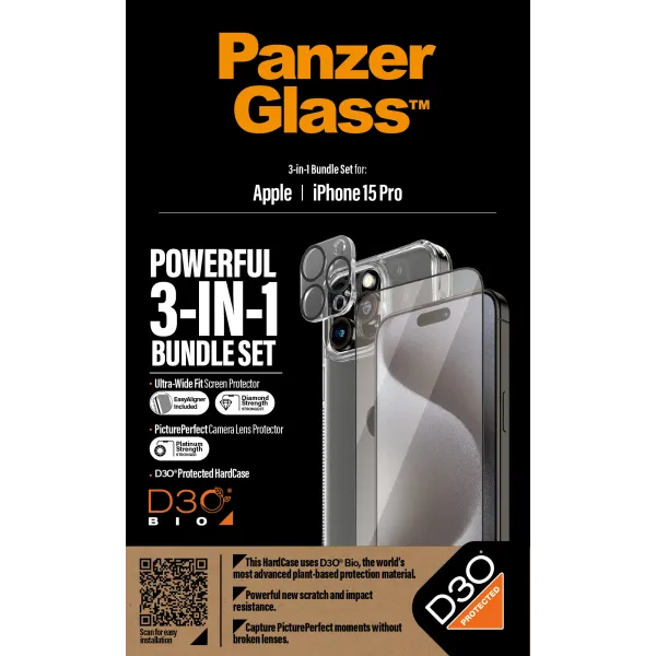 PanzerGlass - Bundle PicturePerfect + Tvrdené sklo UWF + Hard Case D3O pre iPhone 15 Pro