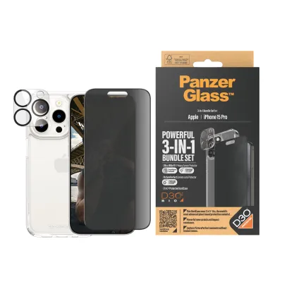 PanzerGlass - Bundle PicturePerfect + Tvrdené sklo UWF Privacy + Hard Case D3O pre iPhone 15 Pro