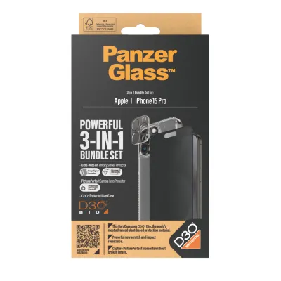 PanzerGlass - Bundle PicturePerfect + Tvrdené sklo UWF Privacy + Hard Case D3O pre iPhone 15 Pro