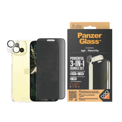 PanzerGlass - Bundle PicturePerfect + Tvrdené sklo UWF Privacy + Hard Case D3O pre iPhone 15 Plus