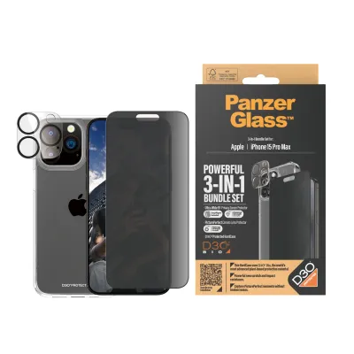 PanzerGlass - Bundle PicturePerfect + Tvrdené sklo UWF Privacy + Hard Case D3O pre iPhone 15 Pro Max