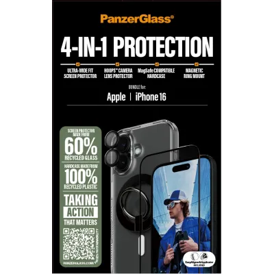 PanzerGlass - Bundle Hoops + Tvrdené sklo UWF + Hard Case + Magnetic Ring Mount pre iPhone 16