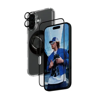 PanzerGlass - Bundle Hoops + Tvrdené sklo UWF + Hard Case + Magnetic Ring Mount pre iPhone 16