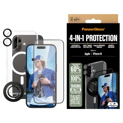 PanzerGlass - Bundle Hoops + Tvrdené sklo UWF + Hard Case + Magnetic Ring Mount pre iPhone 16