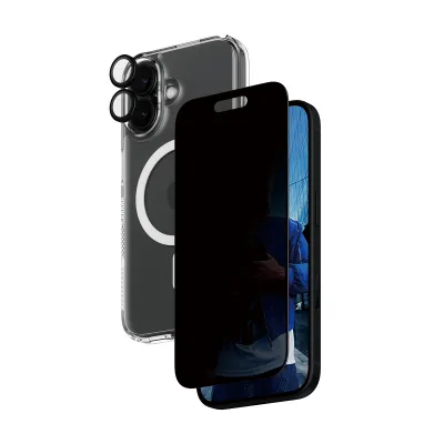 PanzerGlass - Bundle Hoops + Tvrdené sklo UWF Privacy + Hard Case pre iPhone 16