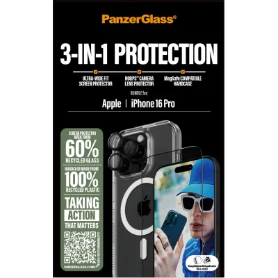PanzerGlass - Bundle Hoops + Tvrdené sklo UWF + Hard Case pre iPhone 16 Pro