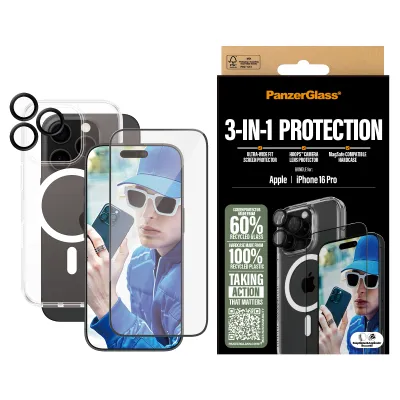 PanzerGlass - Bundle Hoops + Tvrdené sklo UWF + Hard Case pre iPhone 16 Pro