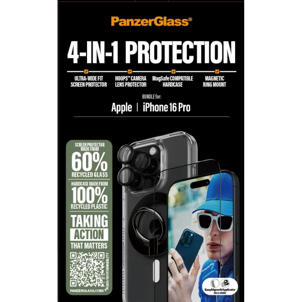 PanzerGlass - Bundle Hoops + Tvrdené sklo UWF + Hard Case + Magnetic Ring Mount pre iPhone 16 Pro