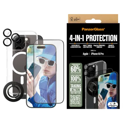 PanzerGlass - Bundle Hoops + Tvrdené sklo UWF + Hard Case + Magnetic Ring Mount pre iPhone 16 Pro