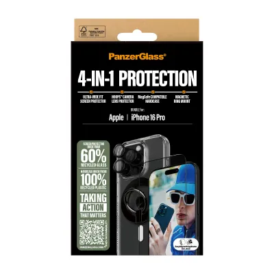 PanzerGlass - Bundle Hoops + Tvrdené sklo UWF + Hard Case + Magnetic Ring Mount pre iPhone 16 Pro