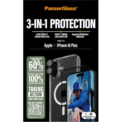 PanzerGlass - Bundle Hoops + Tvrdené sklo UWF + Hard Case pre iPhone 16 Plus
