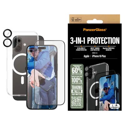 PanzerGlass - Bundle Hoops + Tvrdené sklo UWF + Hard Case pre iPhone 16 Plus