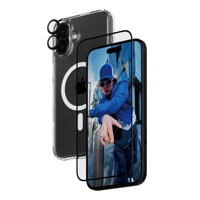 PanzerGlass - Bundle Hoops + Tvrdené sklo UWF + Hard Case pre iPhone 16 Plus