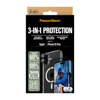 PanzerGlass - Bundle Hoops + Tvrdené sklo UWF + Hard Case pre iPhone 16 Plus