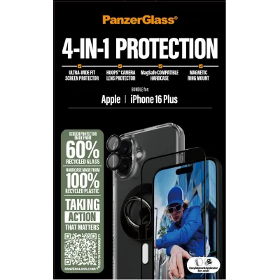 PanzerGlass - Bundle Hoops + Tvrdené sklo UWF + Hard Case + Magnetic Ring Mount pre iPhone 16 Plus
