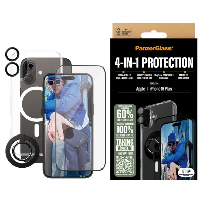 PanzerGlass - Bundle Hoops + Tvrdené sklo UWF + Hard Case + Magnetic Ring Mount pre iPhone 16 Plus