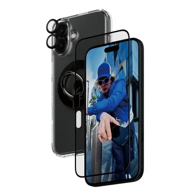 PanzerGlass - Bundle Hoops + Tvrdené sklo UWF + Hard Case + Magnetic Ring Mount pre iPhone 16 Plus