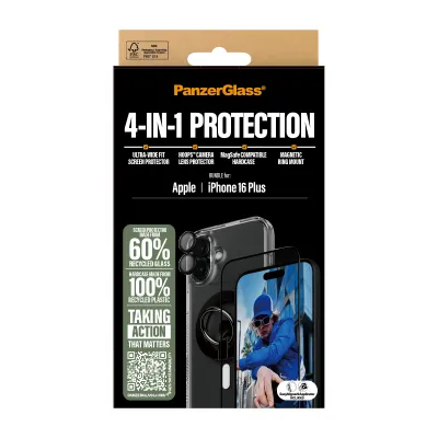 PanzerGlass - Bundle Hoops + Tvrdené sklo UWF + Hard Case + Magnetic Ring Mount pre iPhone 16 Plus
